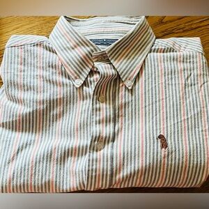 Southern Casanova Men’s Stripped LS Dress Shirt, Cream/Taupe/Orange, size XL